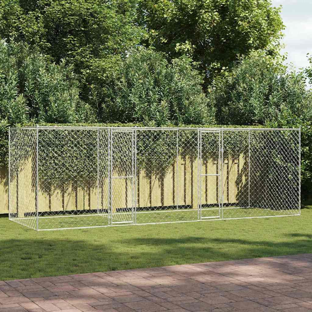 Udendørs hundegård i galvaniseret stål - sølv, 600 × 200 × 200 cm