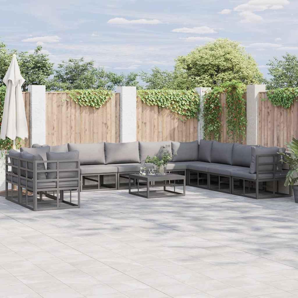 Havesofa sæt med puder - 10 dele, sort aluminium
