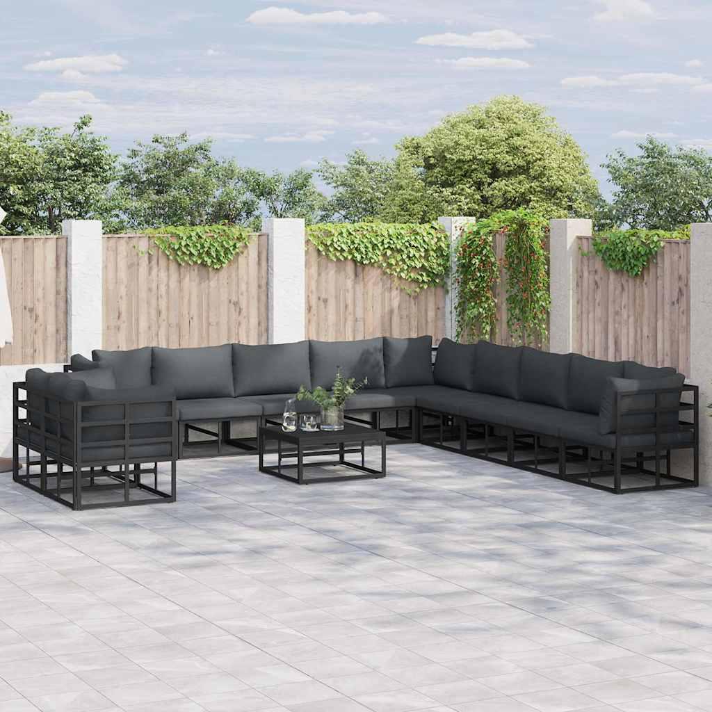Havesofa sæt i aluminium med puder, 11 dele - sort