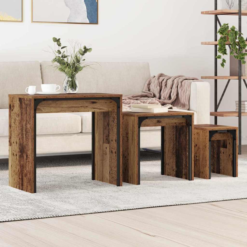 Nesting Kaffebord 3 stk Gammelt træ 60 x 35 x 56 cm