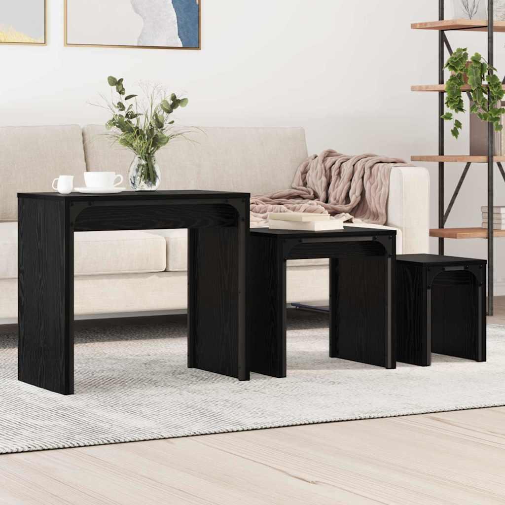 Nesting Kaffebord 3 stk Sort eg 60 x 35 x 56 cm Konstrueret træ
