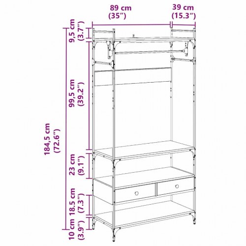 Garderobeskab i sort eg 89 x 39 x 184,5 cm