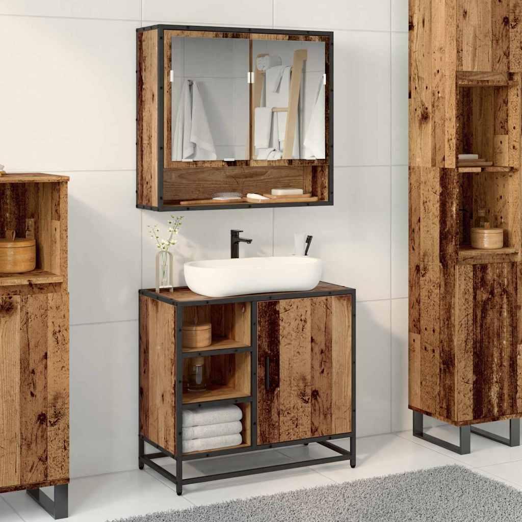 Badeværelsesskab i gammelt trælook 65 × 33 × 60 cm - konstrueret træ