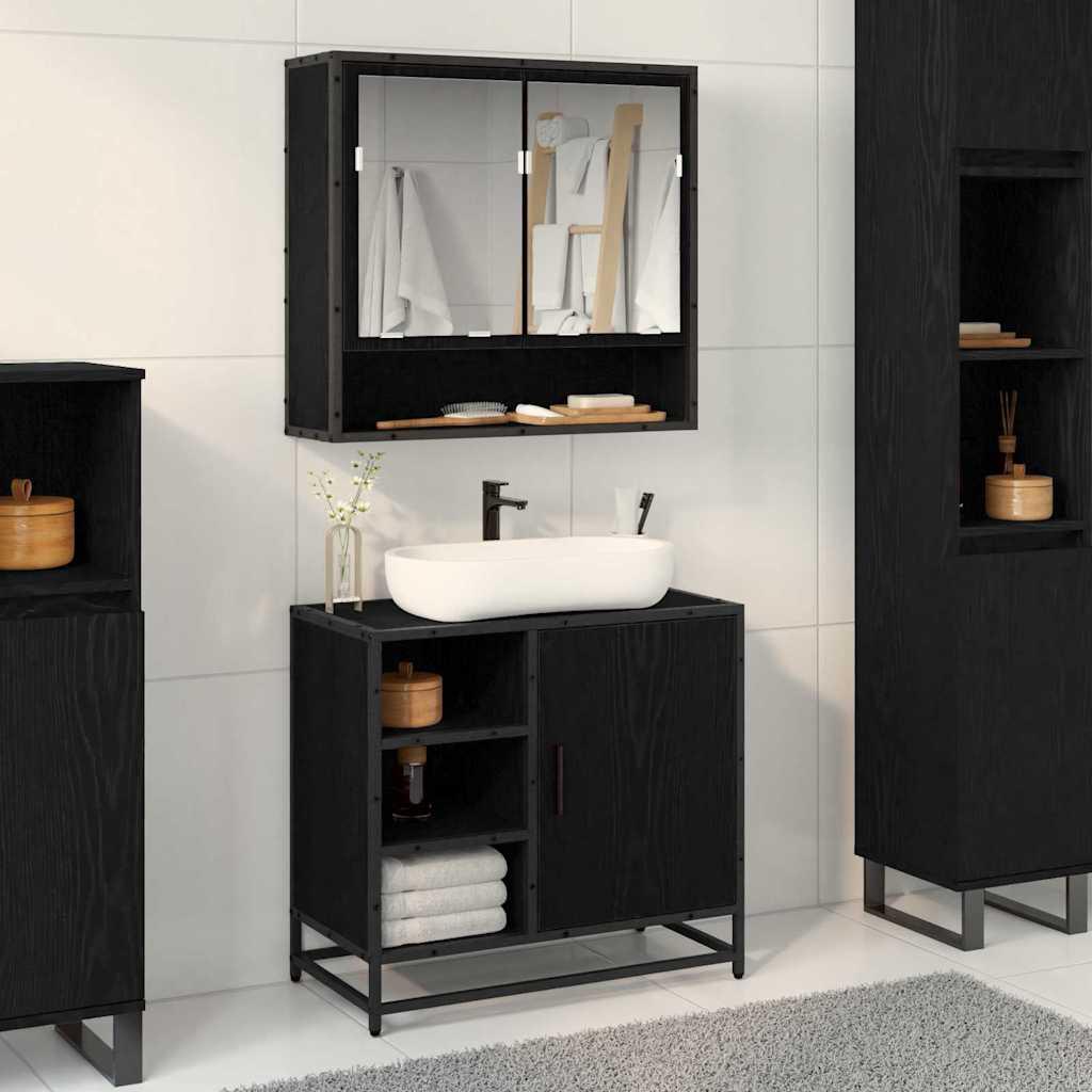 Badeværelsesskabsunder Sort eg 65 x 33 x 60 cm Konstrueret træ
