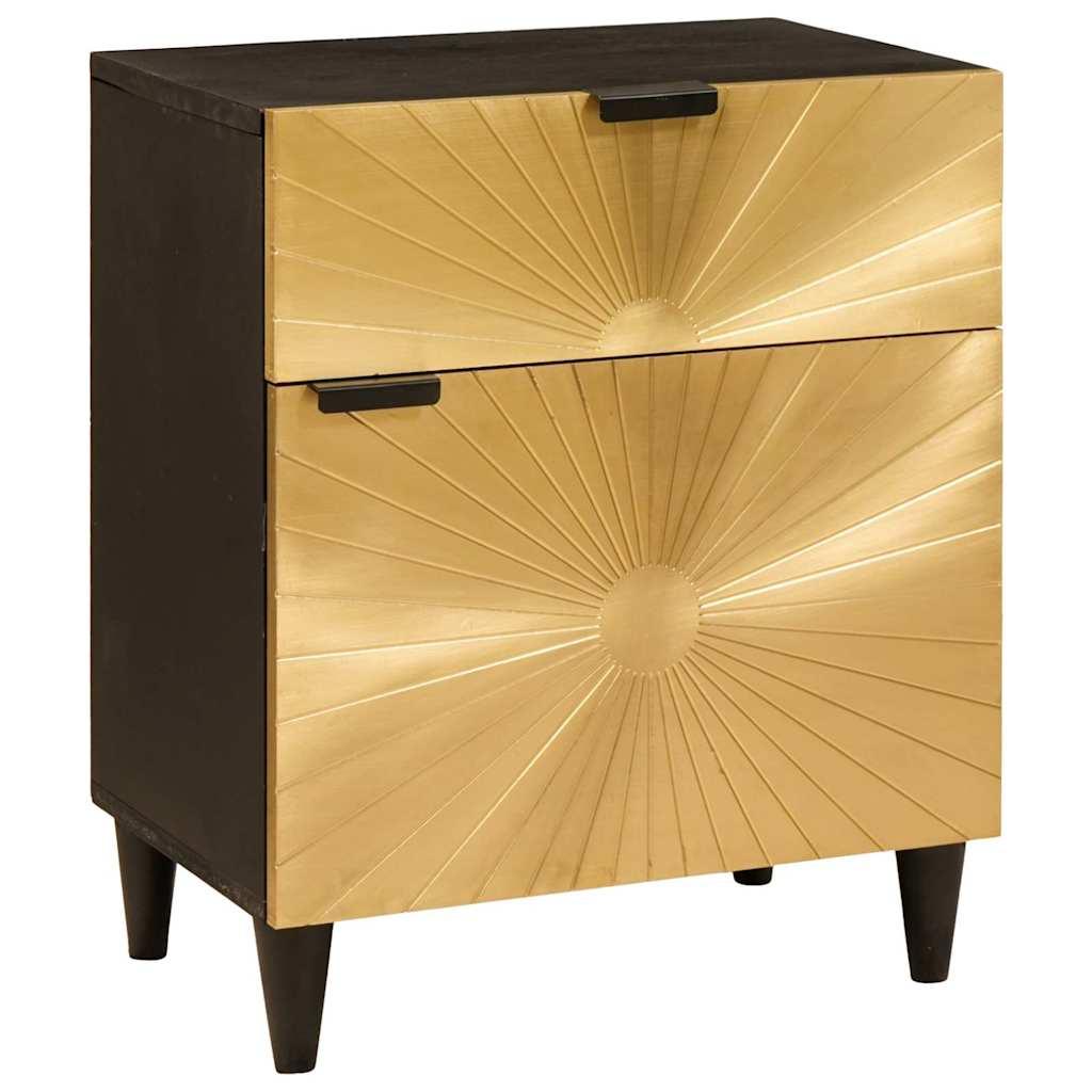 Sengebord Sort og Guld 50 x 33 x 60 cm Massivt mangotræ