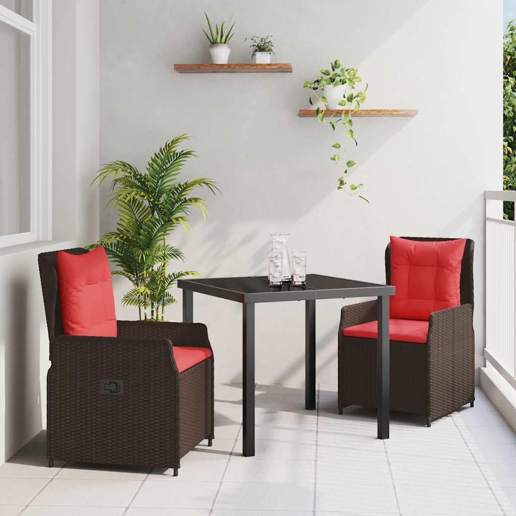 Have spisebordssæt i brun polyrattan med puder - 3 dele, 2 pladser