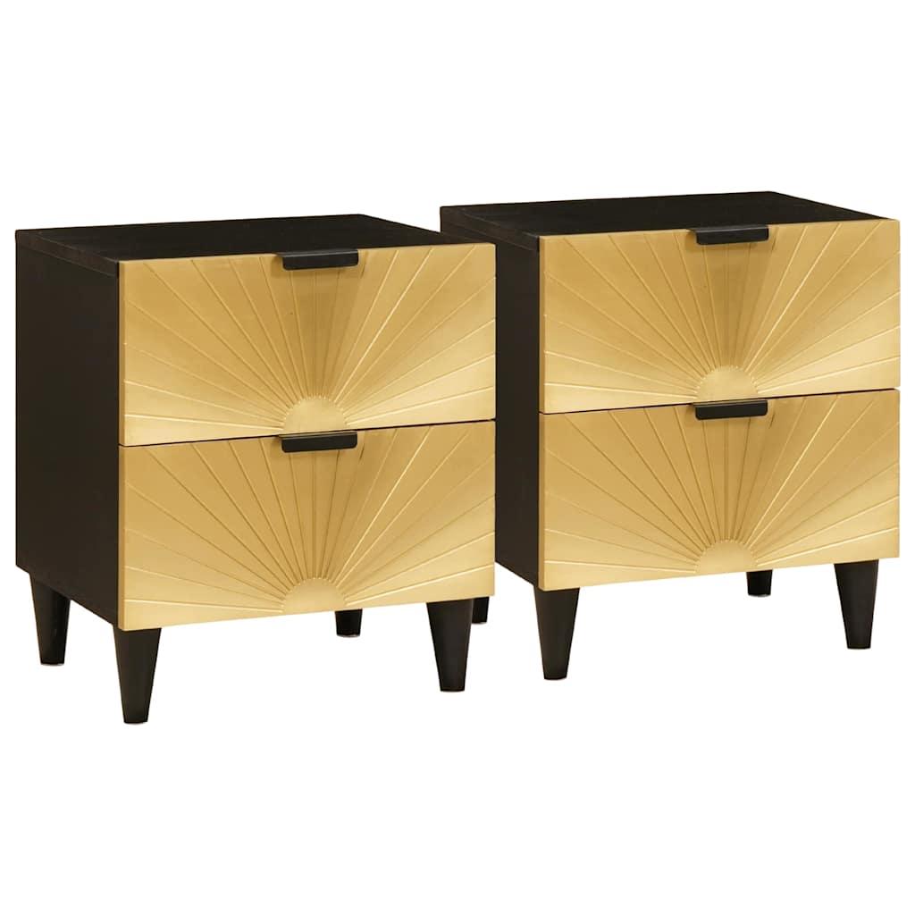 Sengebord 2 stk Sort og Guld 40 x 33,5 x 46 cm Massivt mangotræ