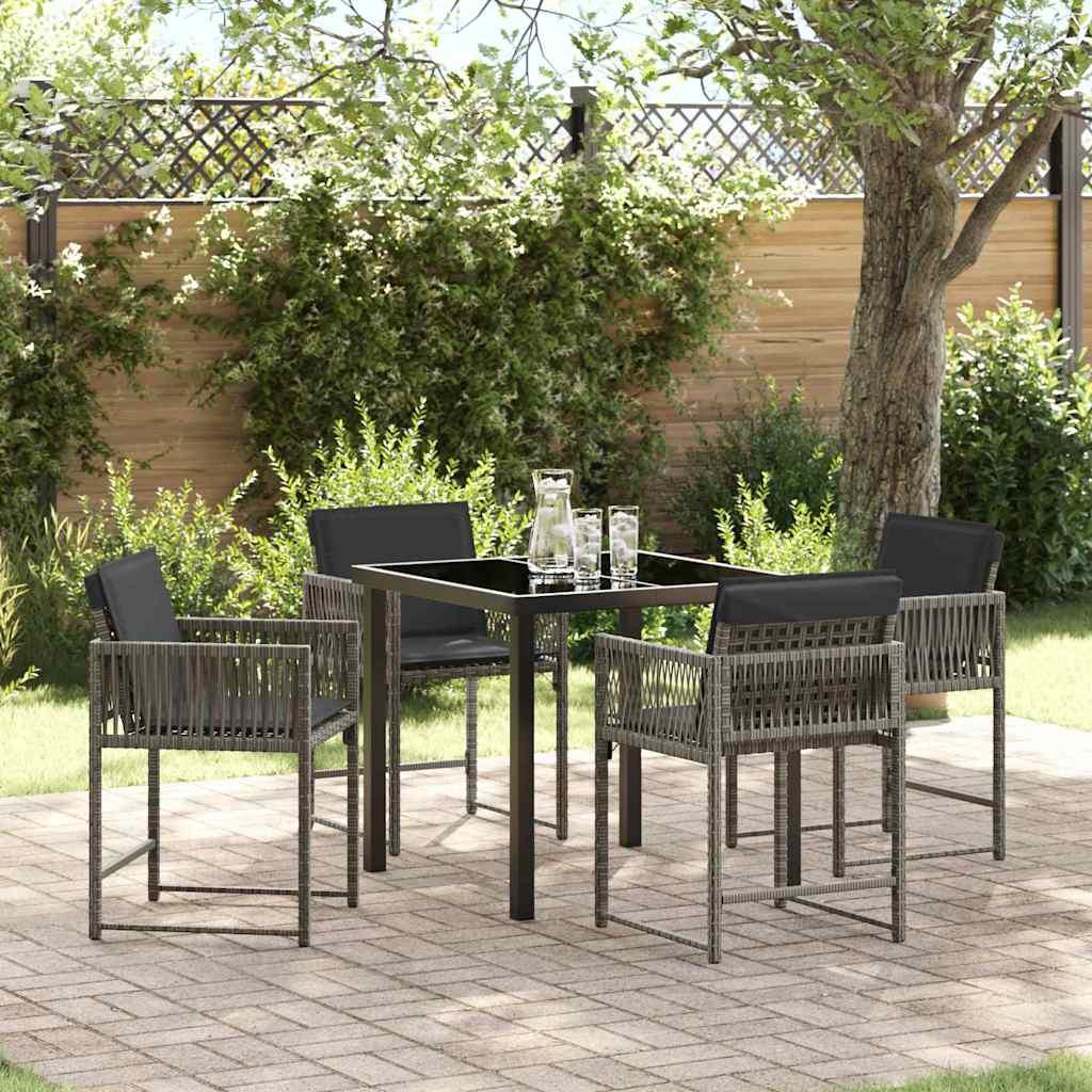Have spisebordssæt i grå polyrattan - 5 dele med glasbord