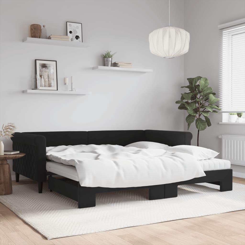 daybed med udtræk og madras 100x200 cm velour sort