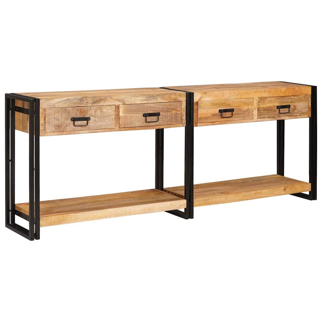 Konsolbord 2 Dele Brun 200 X 33 X 75 Cm Massivt Ru Mangotræ