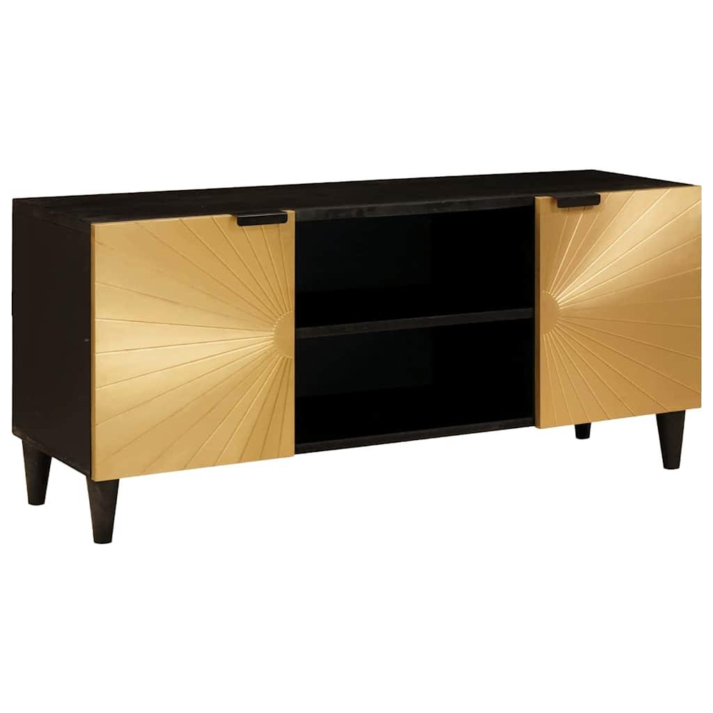 TV-skab med dør Sort og Guld 105 x 33 x 46 cm Massivt mangotræ