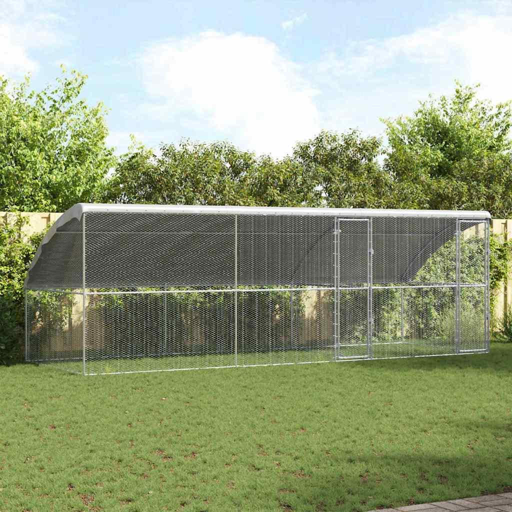 Hønsebur sæt - 3 stk. udendørs hønsegård 600 × 200 × 200 cm, sølv, galvaniseret stål