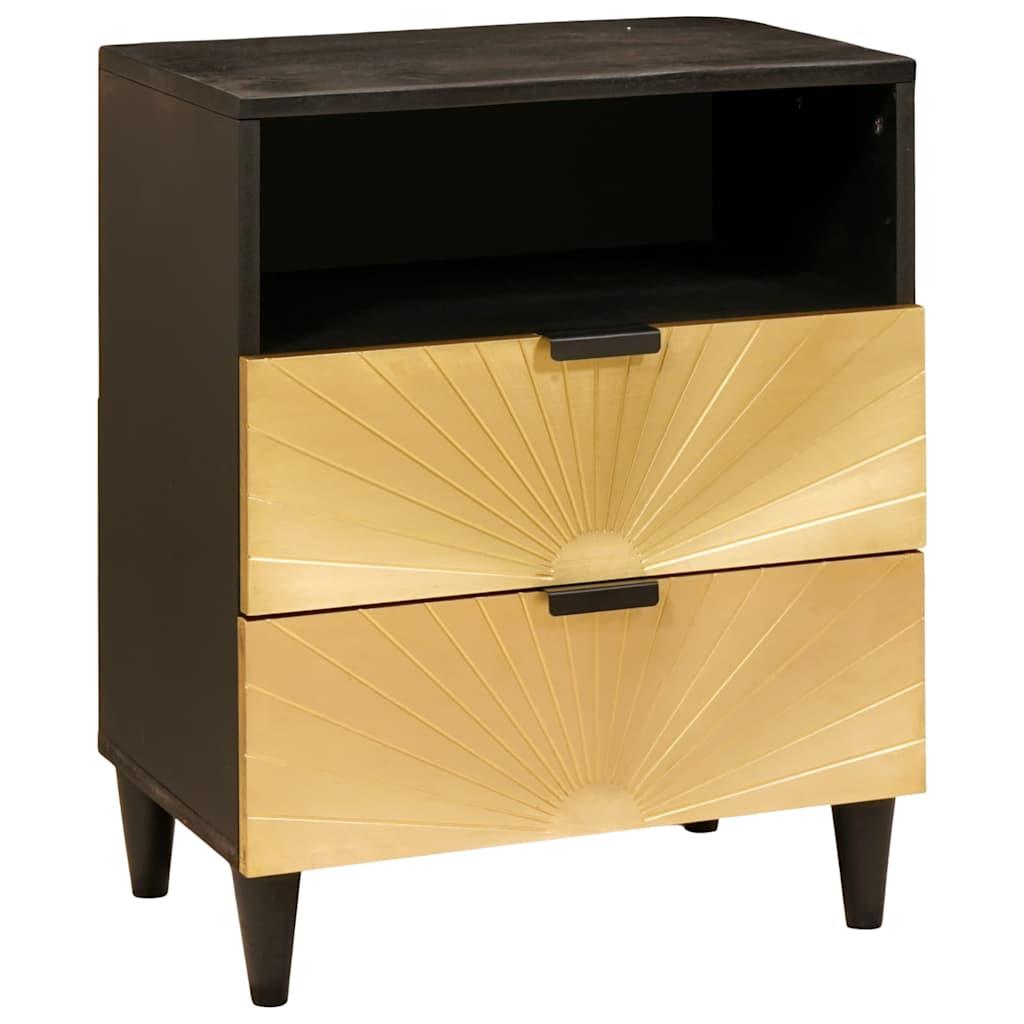 Sengebord Sort og Guld 50 x 33 x 60 cm Massivt mangotræ