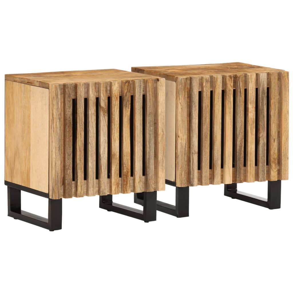 Sengeborde 2 stk. 40x34x46 cm massivt ru mangotræ