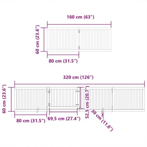 Hundelåge med dør 8 paneler 640 cm foldbar poppeltræ - hvid