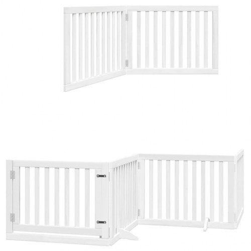 Hundelåge med dør 8 paneler 640 cm foldbar poppeltræ - hvid