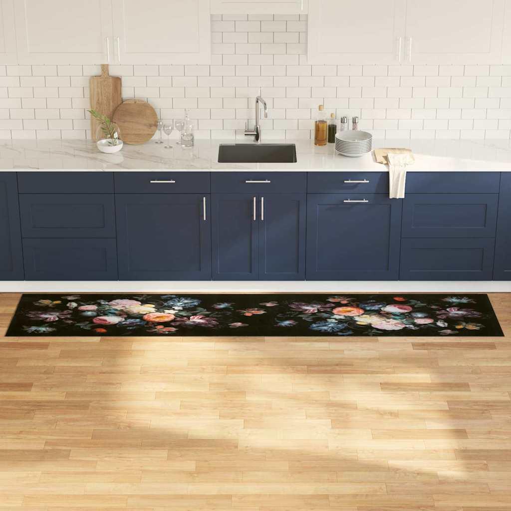 Køkken tæppe i sort fløjl 300 x 60 cm skridsikker