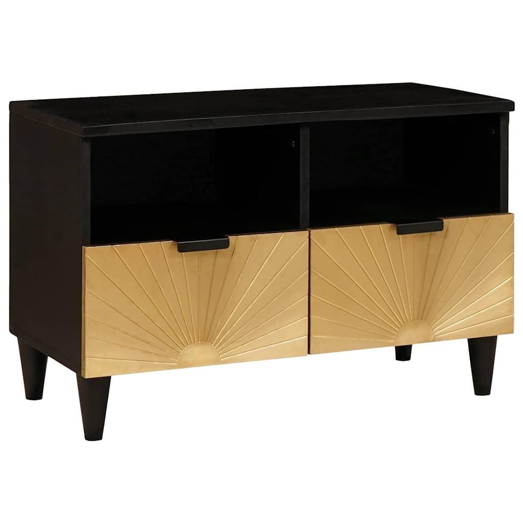 TV-skab med hylde Sort og Guld 70 x 33 x 46 cm Massivt mangotræ