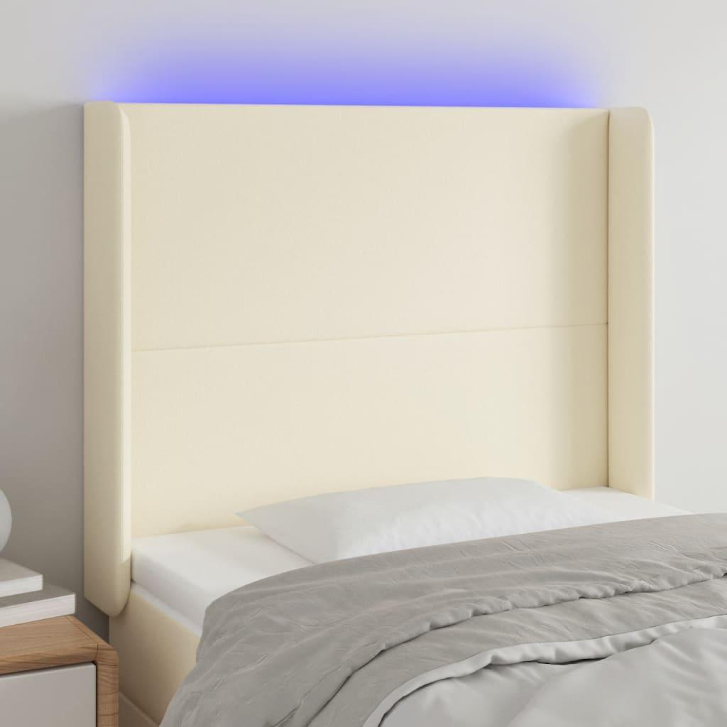 Sengegavl med LED-lys 83×16×118/128 cm - kunstlæder, cremefarvet