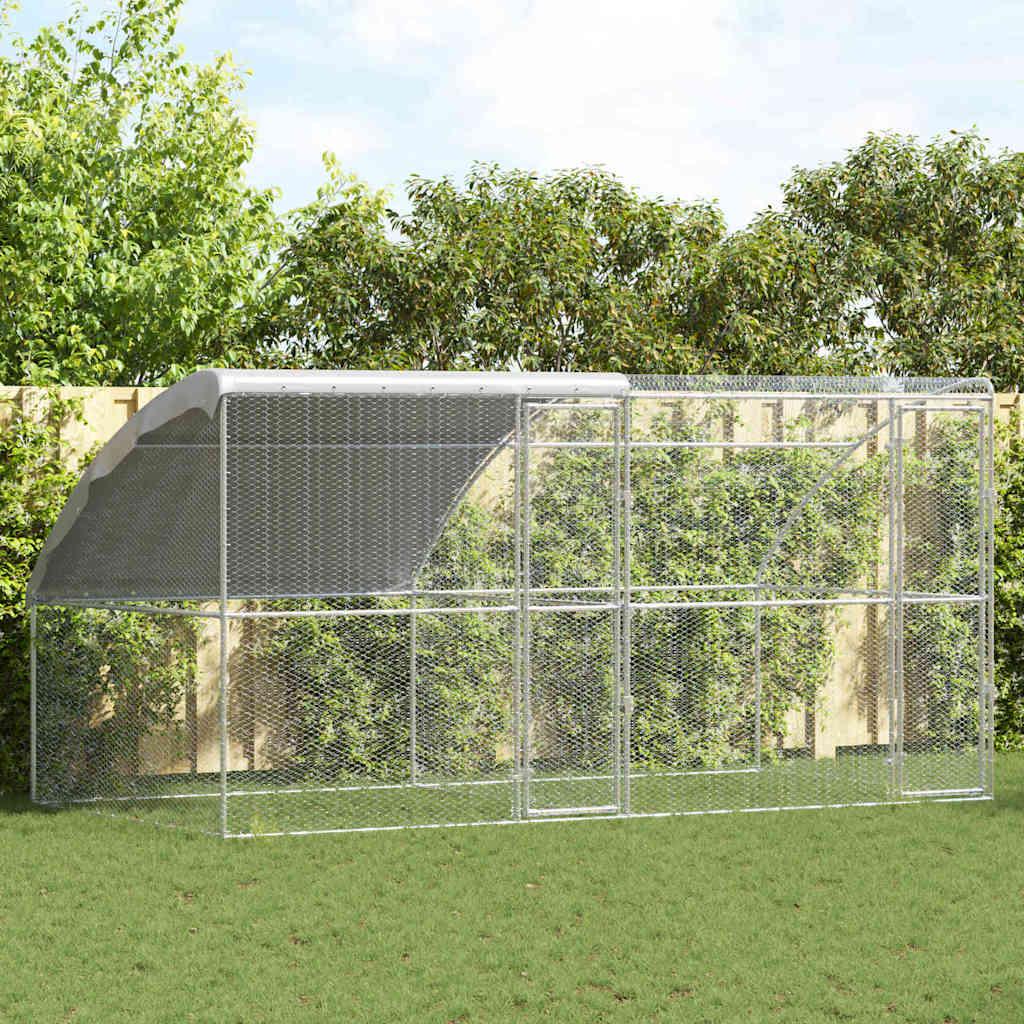 Hønsebur 2 stk - sølv 400 × 200 × 200 cm i stål og PE