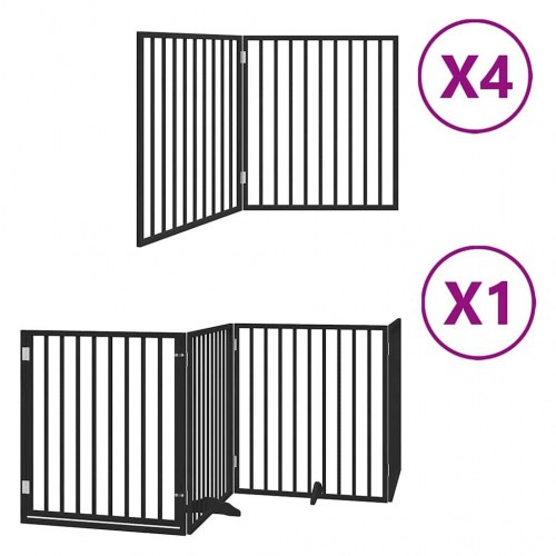 Hundelåge med dør 12 paneler 960 cm foldbar - sort