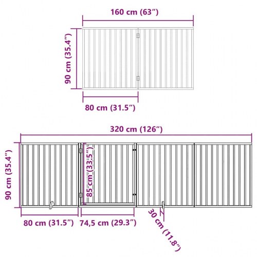 Hundelåge med dør 12 paneler 960 cm foldbar - sort