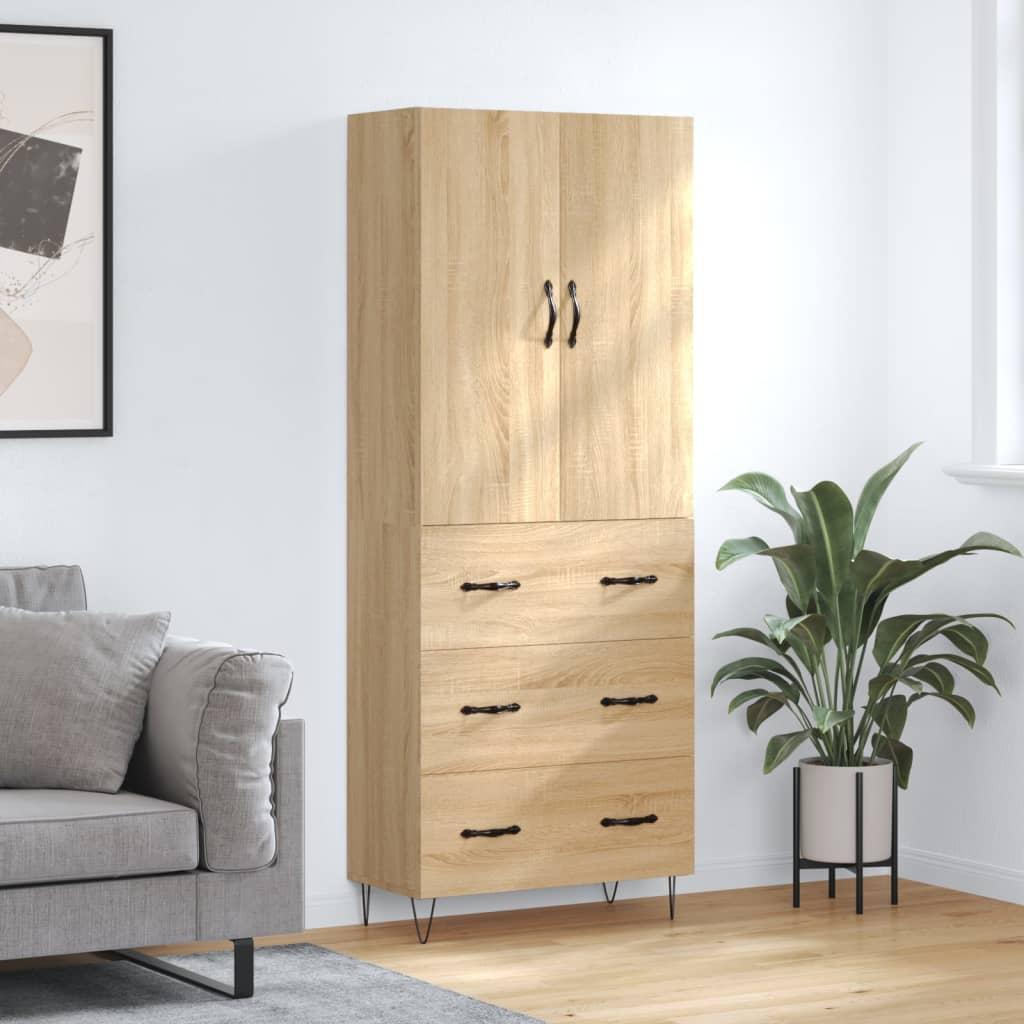 Højskab 69,5X34X180 Cm Konstrueret Træ - Sonoma-eg / 3 skuffer