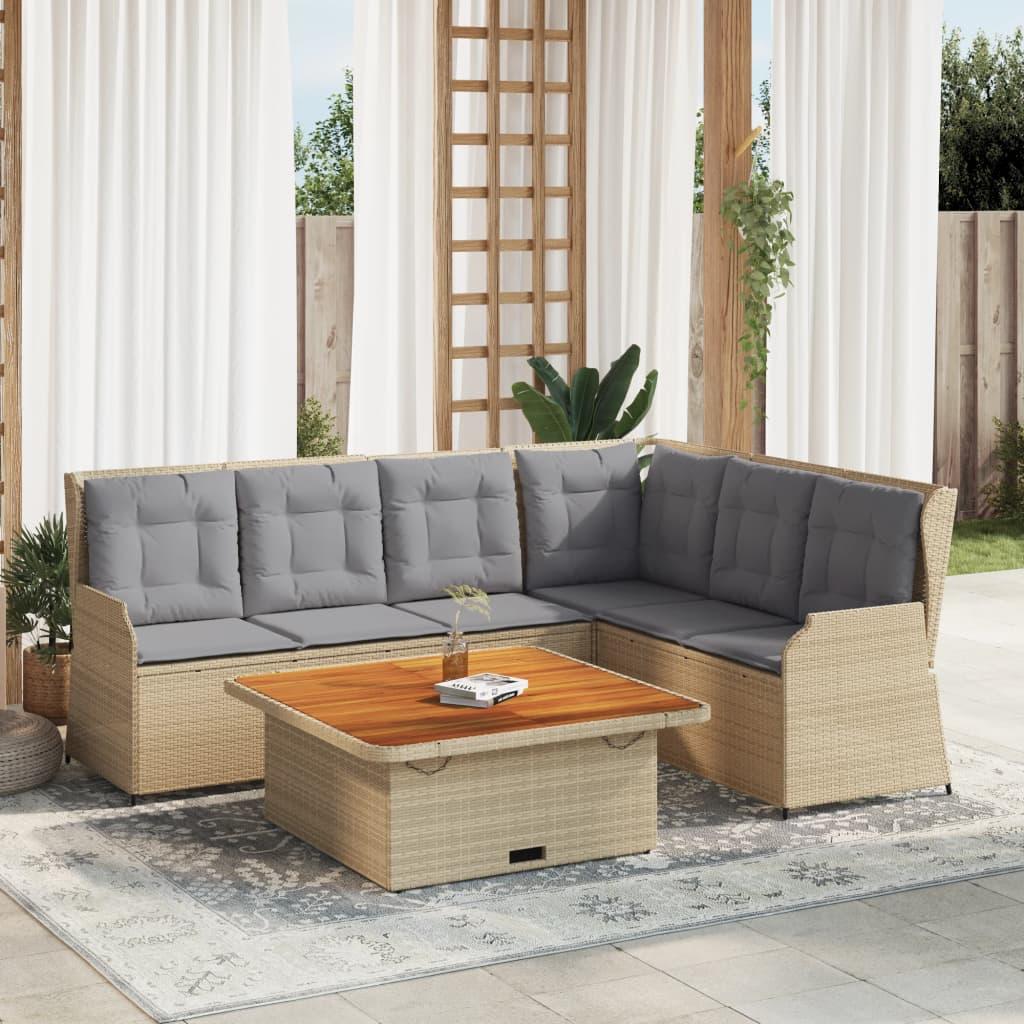 Loungesæt til haven i polyrattan - 5 dele med hynder, beige