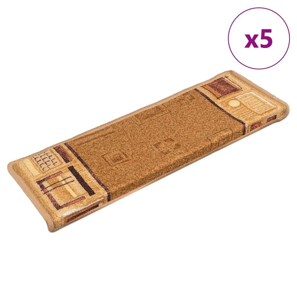 Selvklæbende trappemåtter 5 stk. 65x21x4 cm beige