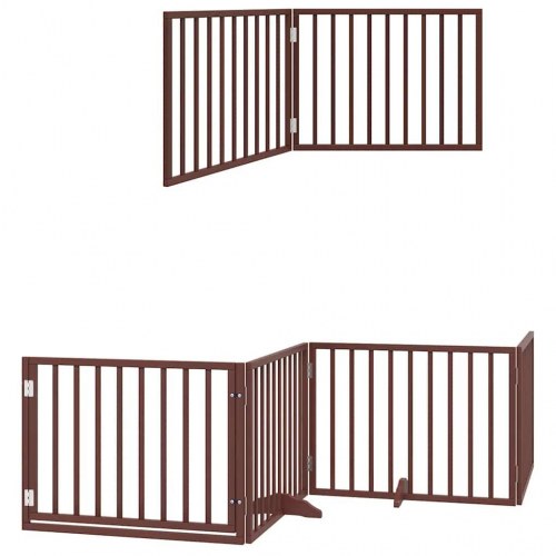 Hundelåge med dør 8 paneler 640 cm foldbar - brun