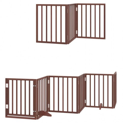 Hundelåge med dør 12 paneler 600 cm foldbar - brun