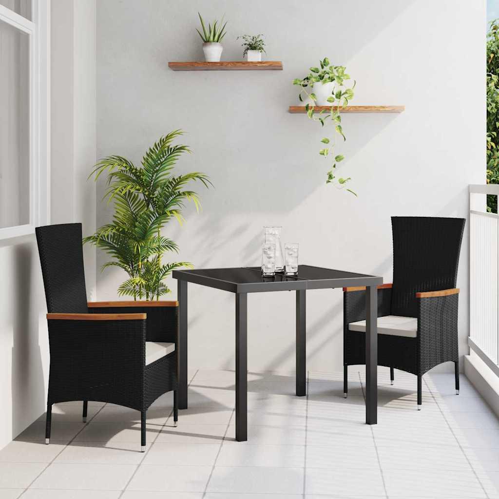 Have Spisebordssæt med pude 3 stk Sort Poly rattan