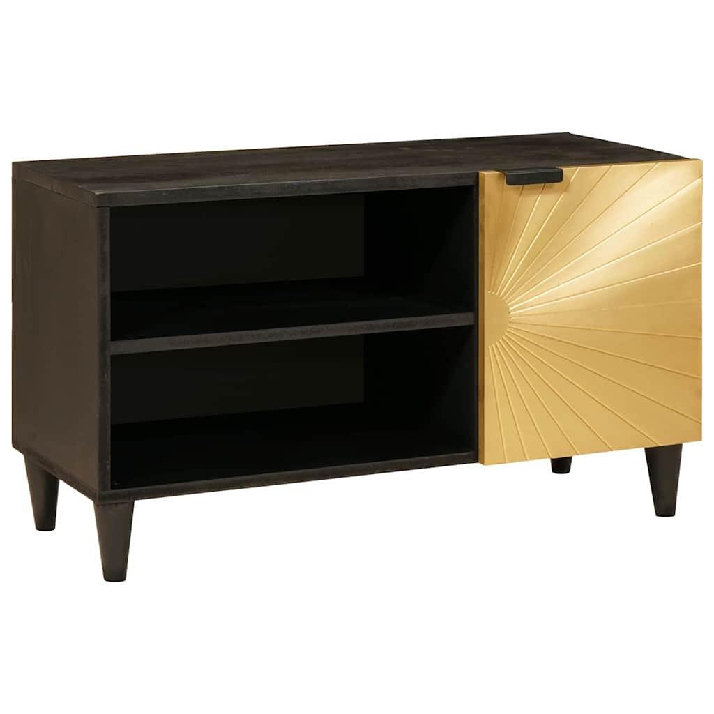 TV-skab med hylde Sort og Guld 80 x 33 x 46 cm Massivt mangotræ