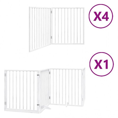 Hundelåge med dør 12 paneler 960 cm foldbar i poppeltræ - hvid