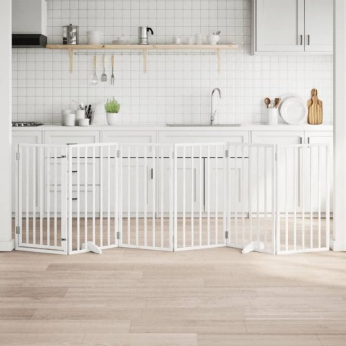 Hundegitter med dør foldbar 6 paneler hvid 300 cm poppeltræ