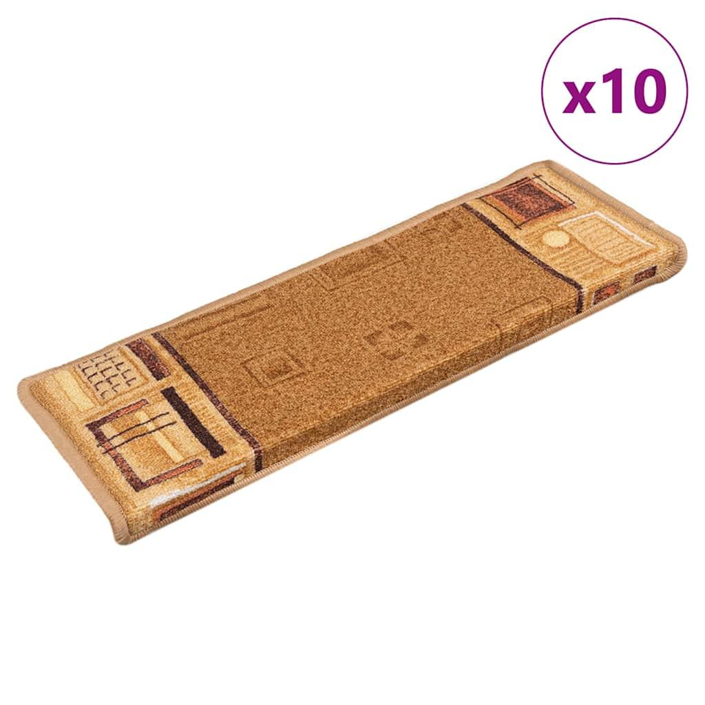 Selvklæbende trappemåtter 10 stk. 65x21x4 cm beige