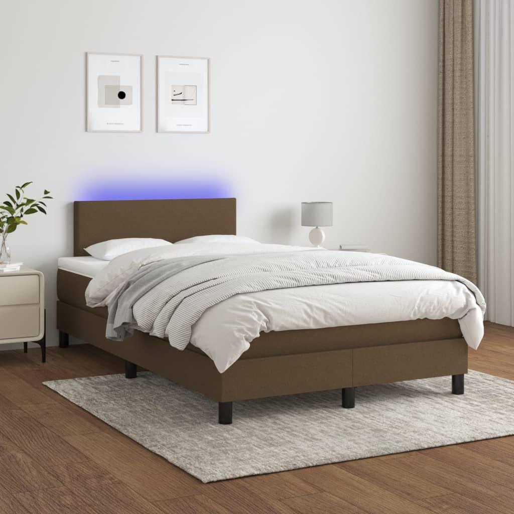 Kontinentalseng med LED-lys 120×200 cm - stof, mørkebrun