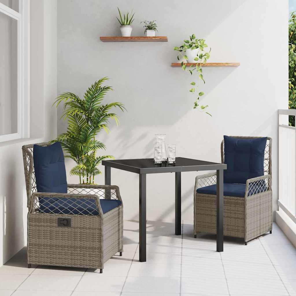 Have spisebordssæt i grå polyrattan - 3 dele med glasbord og 2 stole