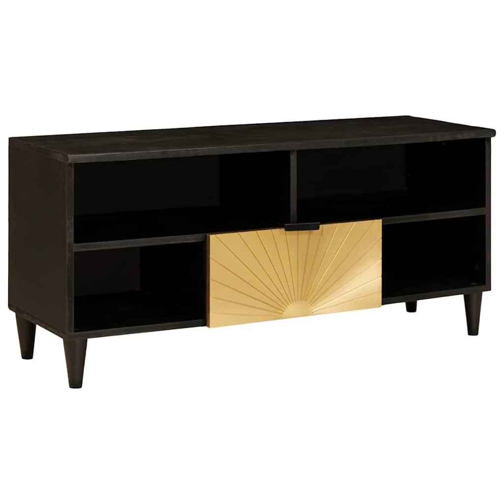 TV-skab Sort og Guld 100 x 33 x 46 cm Massivt mangotræ