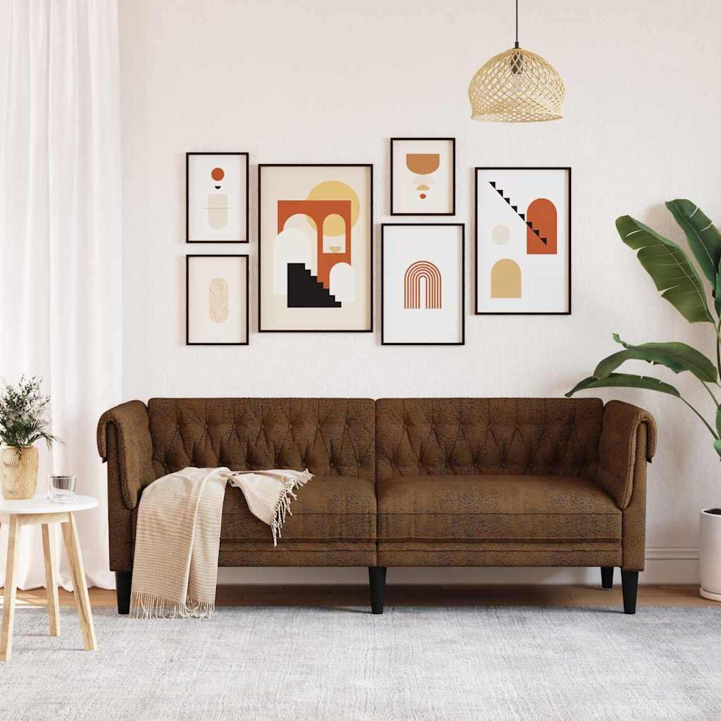 Chesterfield sofa brun 201,5 x 74,5 x 74,5 cm i polyester