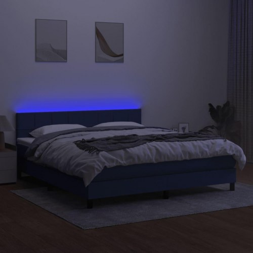 Kontinentalseng med LED-lys 180x200 cm - stof, blå