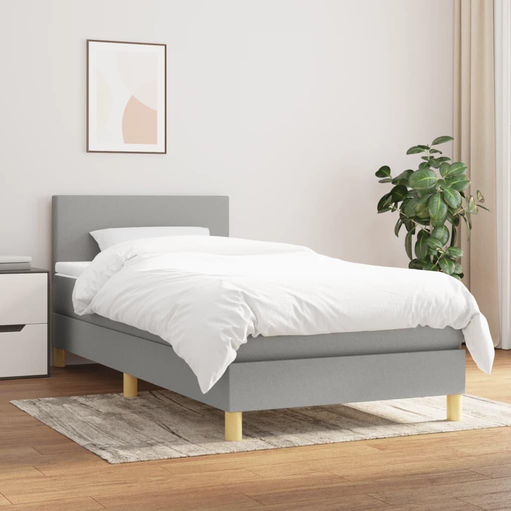 Boxmadras Med Topmadras Med Madras Lysegrå 90 X 190 Cm Stof - Lysegrå / 90 x 190 cm / Med ensartet mønster