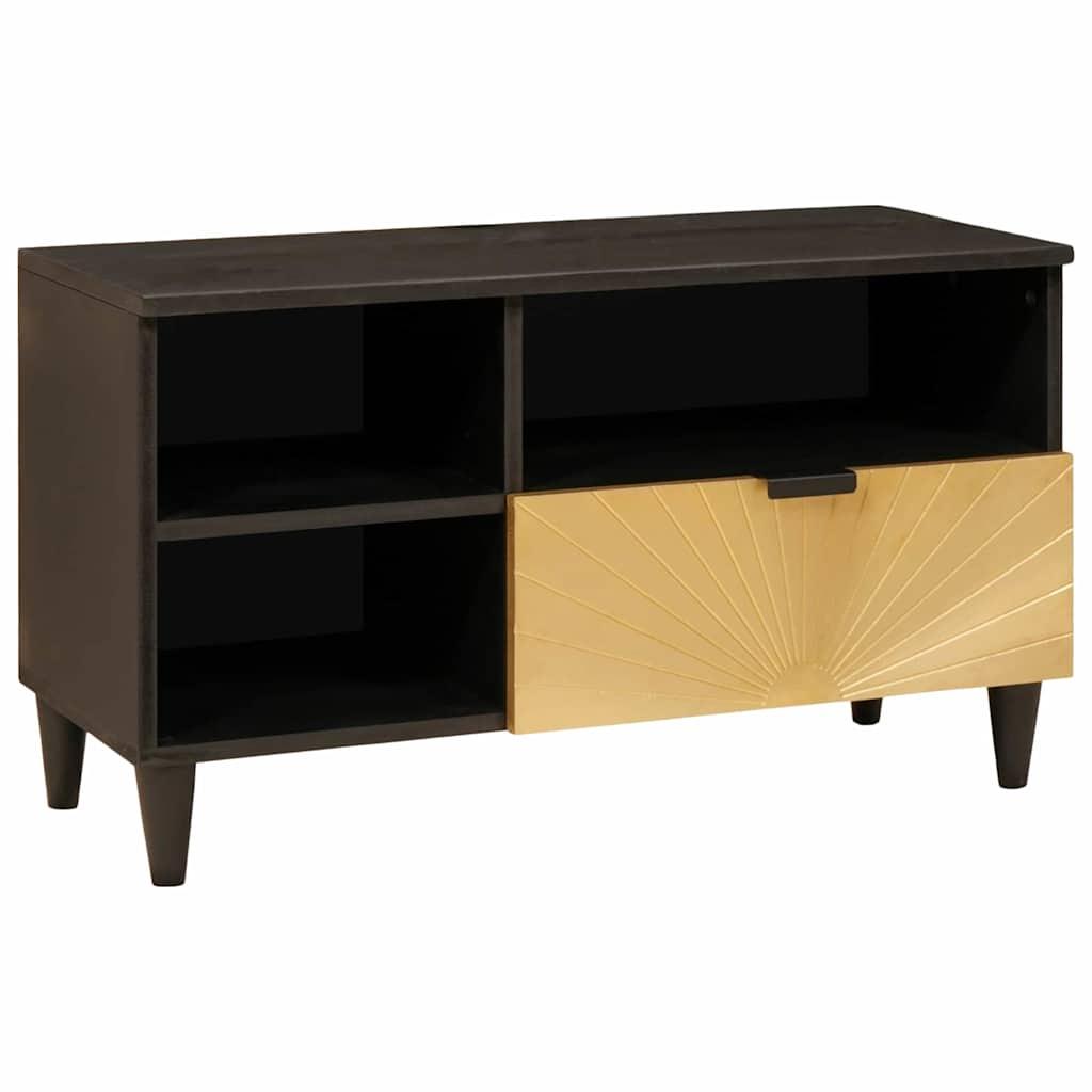 TV-skab med hylde Sort og Guld 80 x 33 x 46 cm Massivt mangotræ