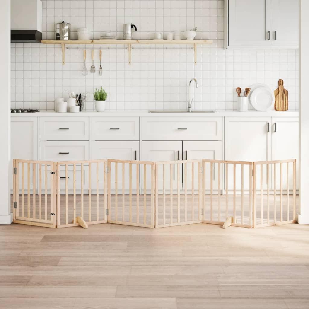 Hundegitter med dør, foldbar, 6 paneler, 300 cm poppeltræ