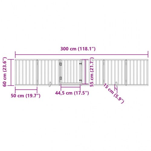 Foldbart hundegitter med dør - 6 paneler, 300 cm poppeltræ