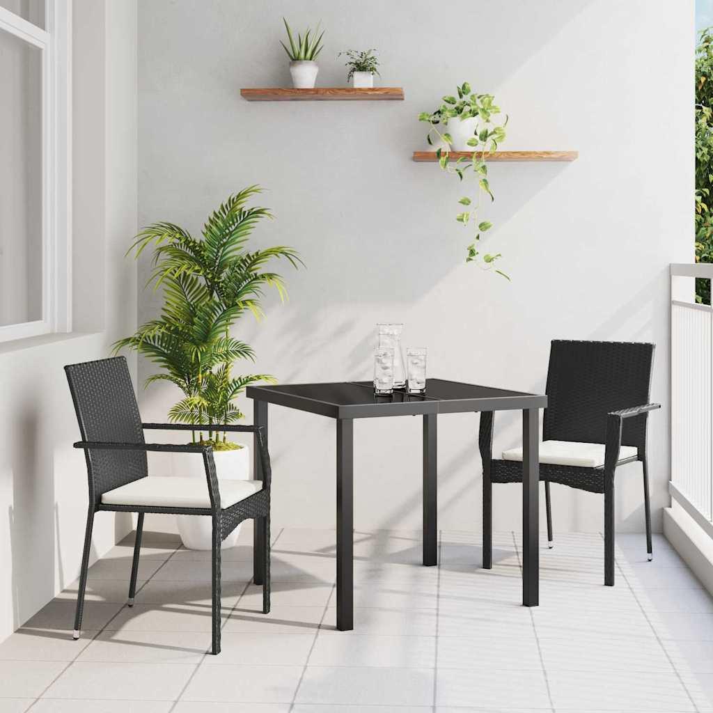 Have spisebordssæt med puder - 3 dele i sort polyrattan