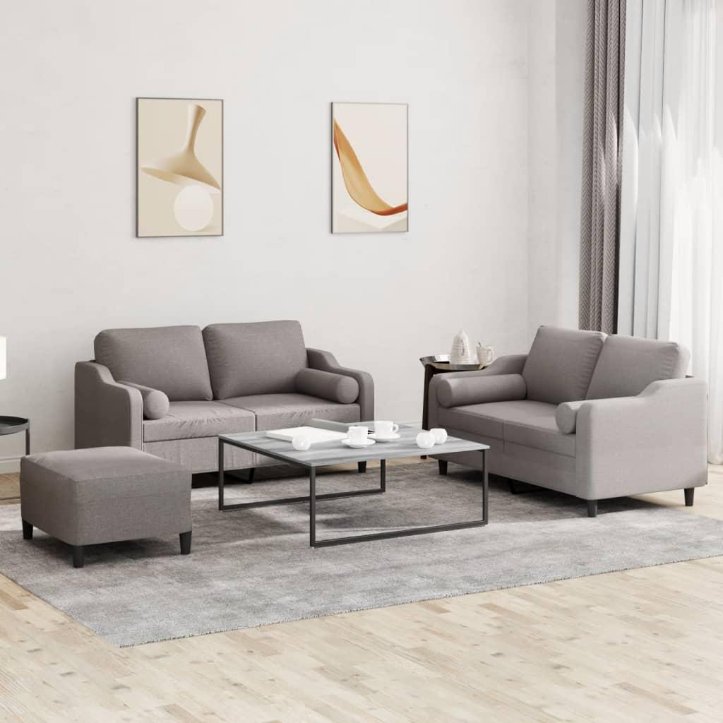 Sofasæt 3 dele med puder stof gråbrun