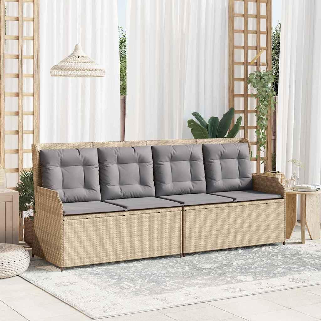 Havebænk med pude Beige Poly rattan