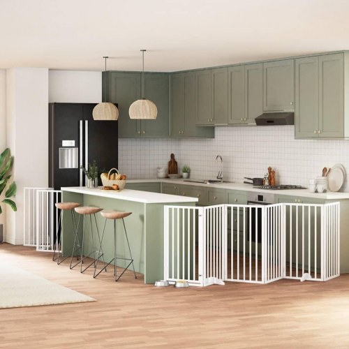 Hundelåge med dør 15 paneler 750 cm foldbar poppeltræ - hvid