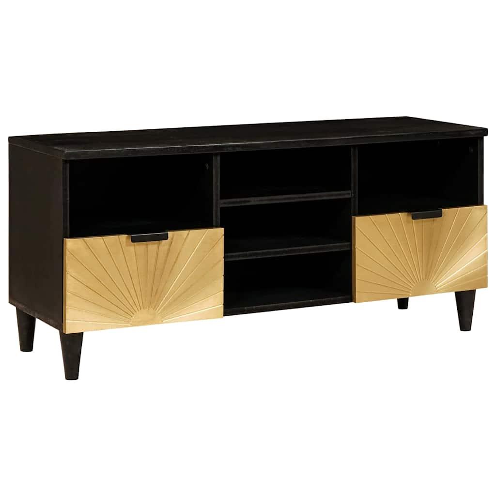 TV-skab Sort og Guld 100 x 33 x 46 cm Massivt mangotræ